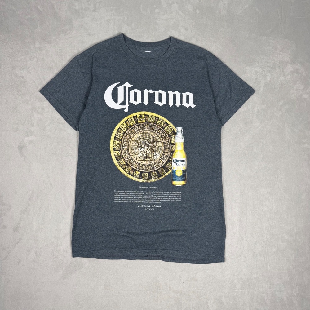 Y2K Mens Corona Riviera Maya Mexico Maya Calendar Graphic T-Shirt Large